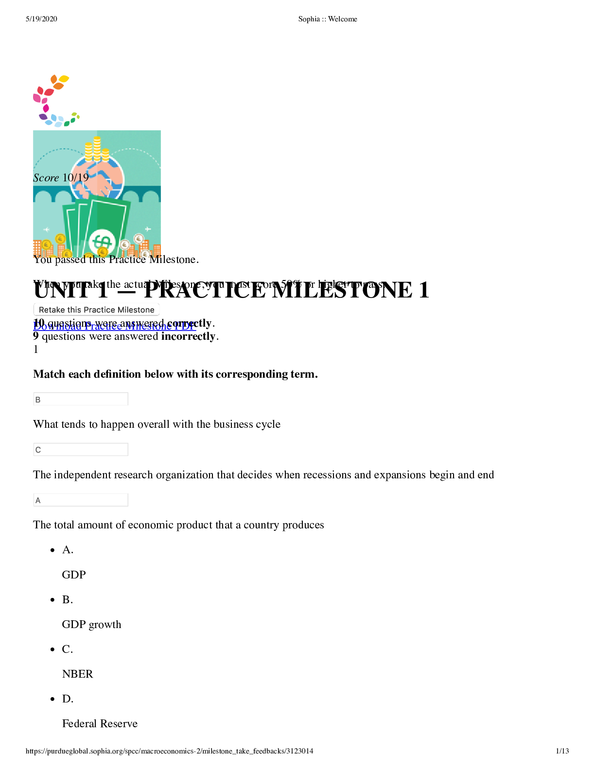 Preview of Sophia Learning - Macroeconomics - Milestone, All 13 Study Guide Revisions, Updated Study